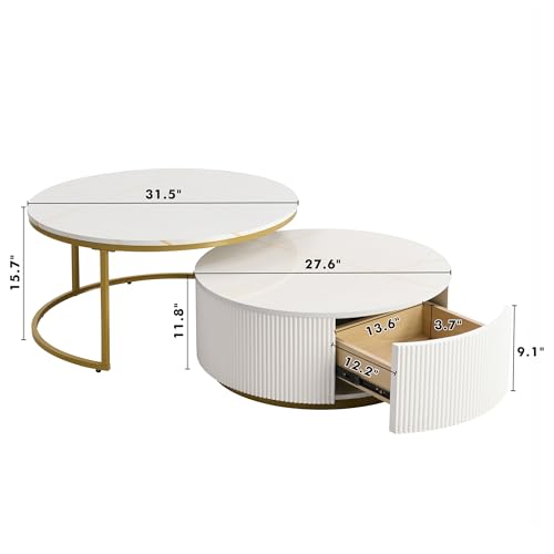 Round Nesting Coffee Table Set of 2 with Drawers K21759