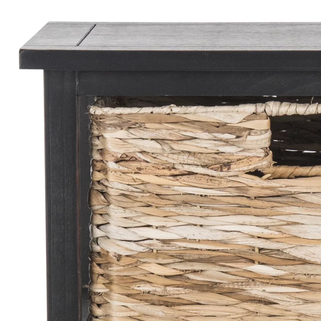 Distressed Black Wicker Basket Storage Side Table I15611