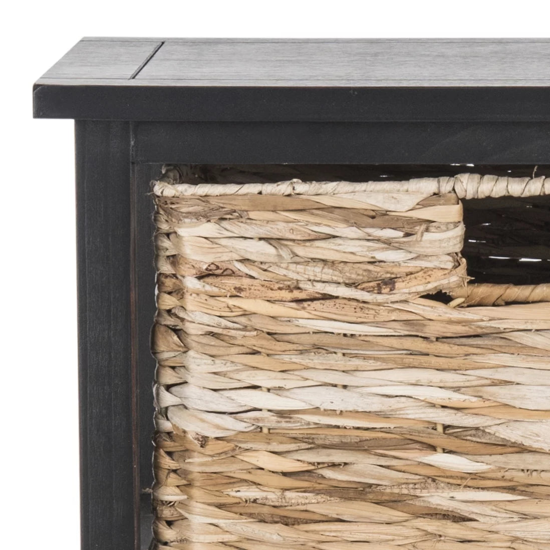 Distressed Black Wicker Basket Storage Side Table I15611