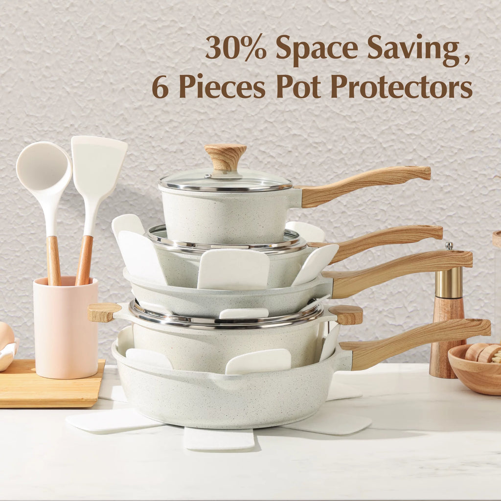 17 Piece White Ceramic Nonstick Cookware Set C804813