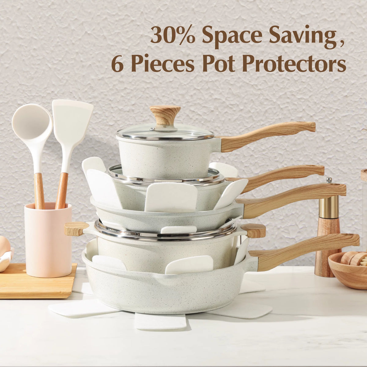 17 Piece White Ceramic Nonstick Cookware Set C804813