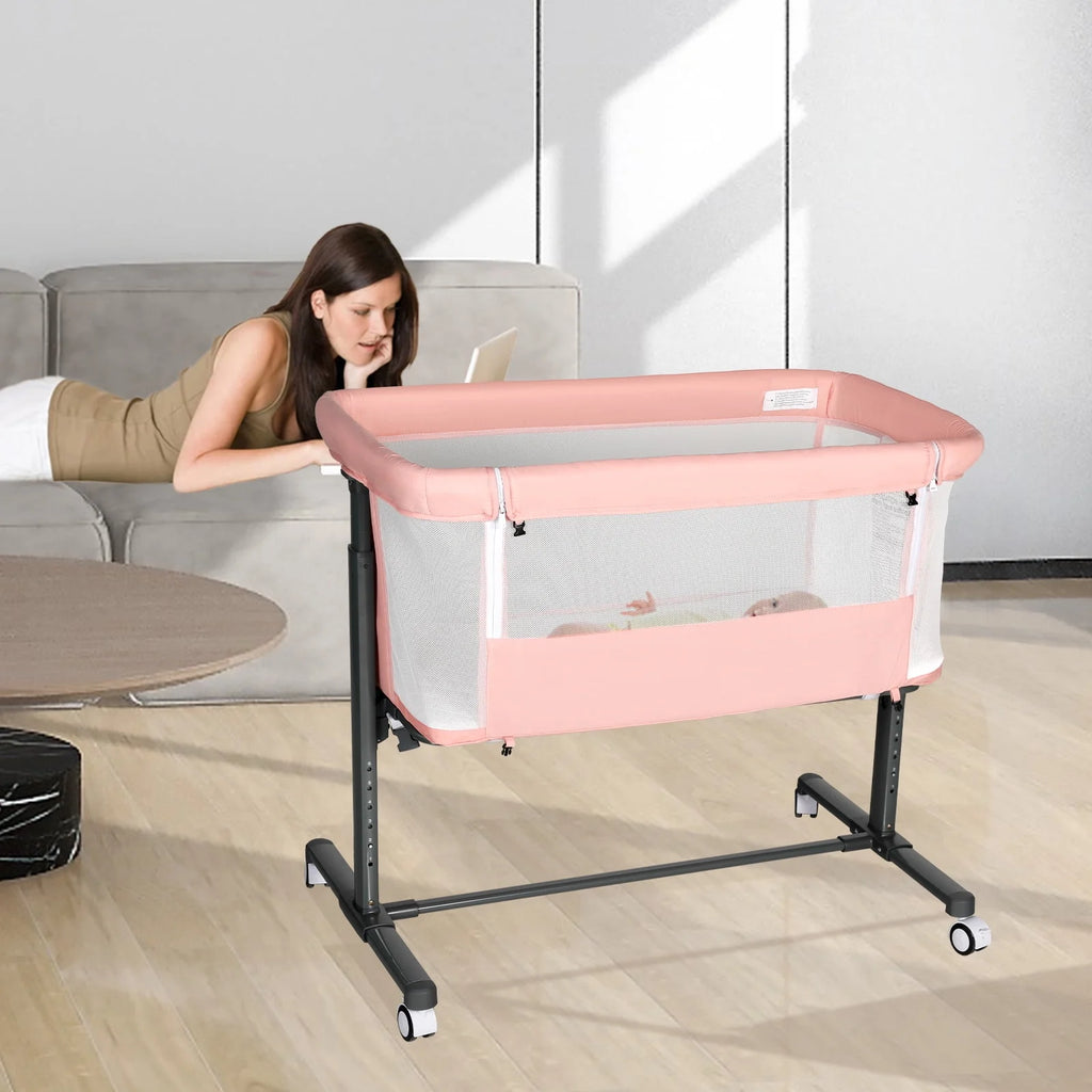 Baby Bassinet with Wheels Adjustable Bedside Sleeper Grey N835783