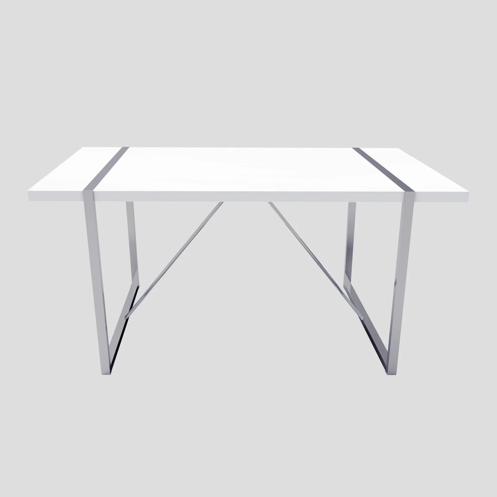 White Dining Table with Silver Metal Legs A476