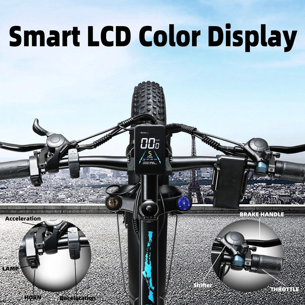 26" Fat Tire Electric Bicycle with 48V 17.5AH Removable Battery U61793