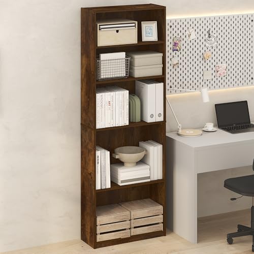 White 5-Tier Bookcase with Adjustable Shelves X350