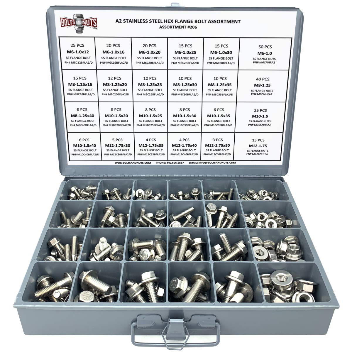 343 Pcs Metric Stainless Steel Hex Flange Screws Bolts Nuts Assortment Kit O7038