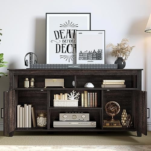 Farmhouse Barn Door TV Stand for 65 Inch TV Dark Rustic Oak W53190