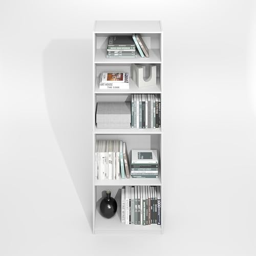White 5-Tier Bookcase with Adjustable Shelves X350