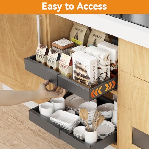 16.6" Deep Extendable Cabinet Slide Out Shelves with 3 Rails, 1 Pack I883