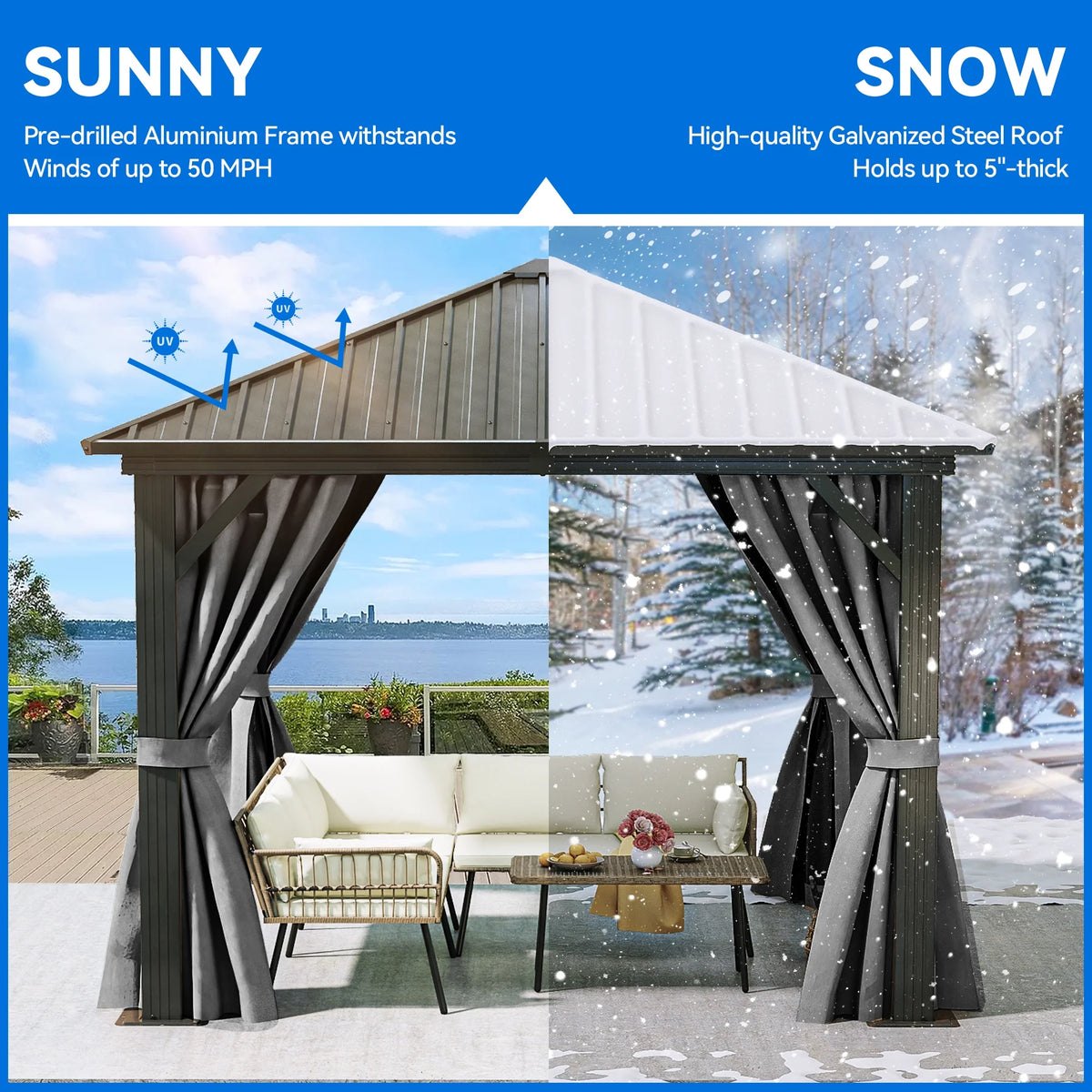 10x10ft Hardtop Gazebo with Nettings and Curtains O68754