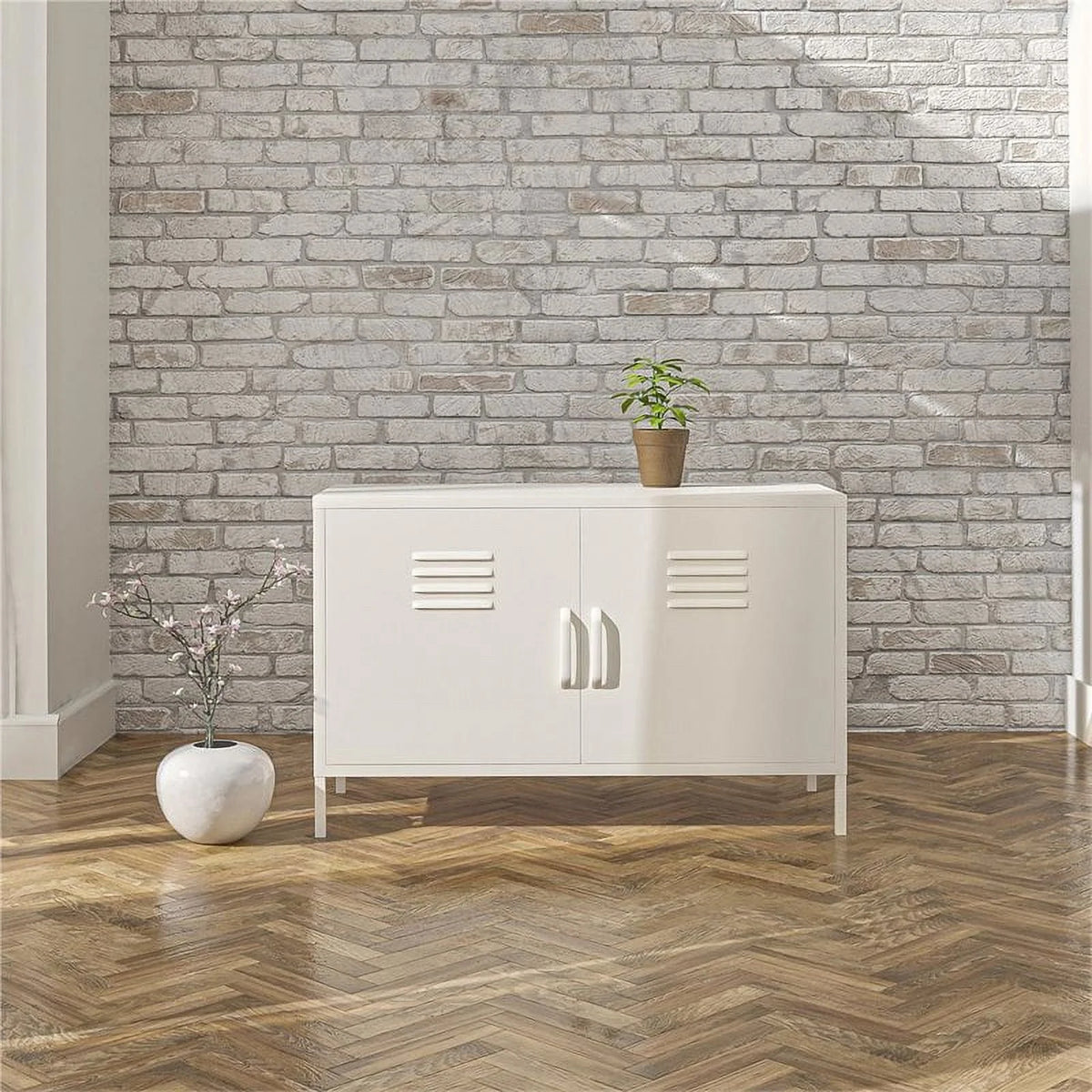 2 Door Metal Accent Cabinet in White F337130