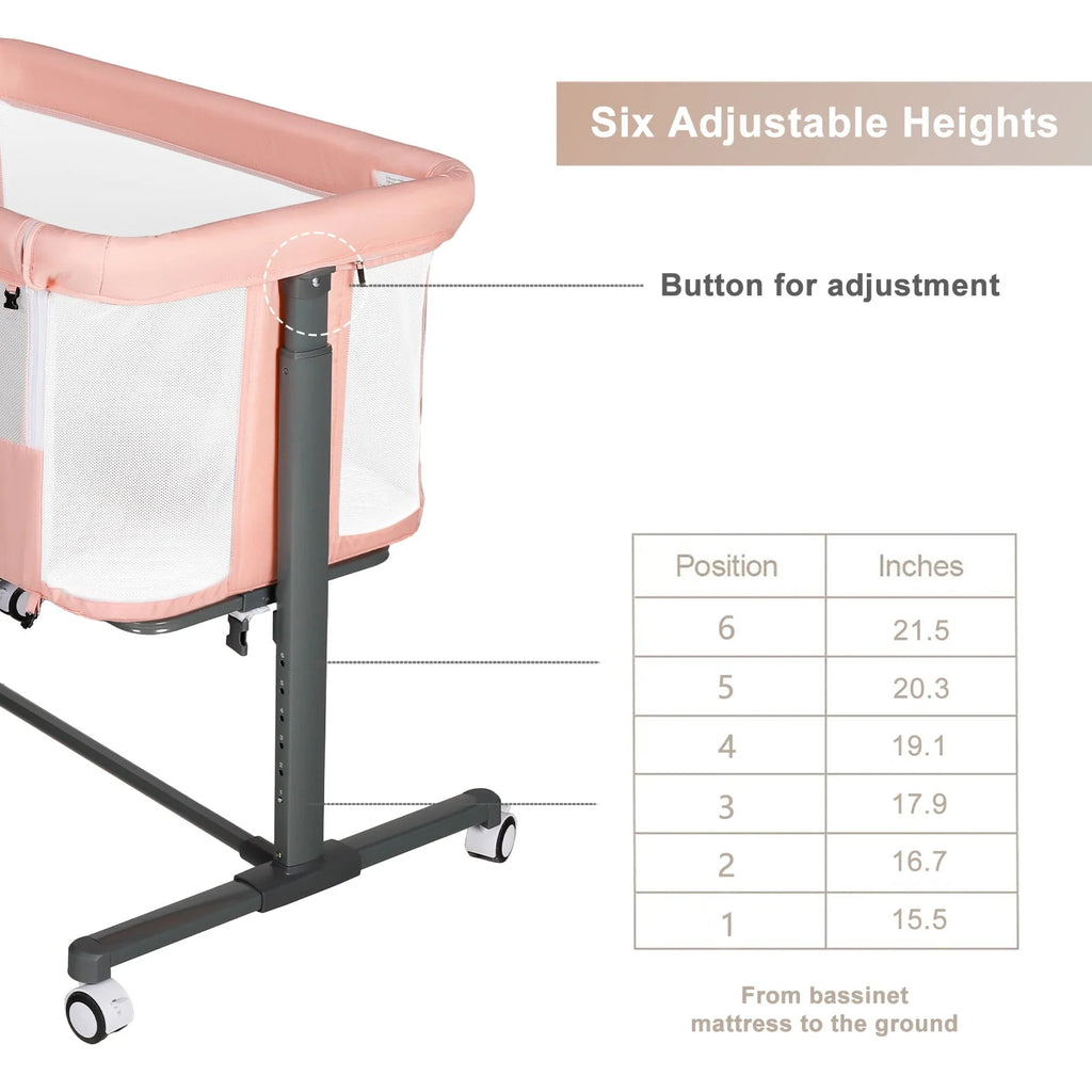 Baby Bassinet with Wheels Adjustable Bedside Sleeper Grey N835783