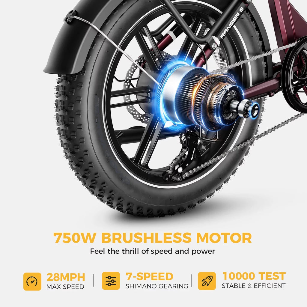 Electric Bike with 48V 14.4AH Removable Battery, 20" x 4.0 Fat Tire S175