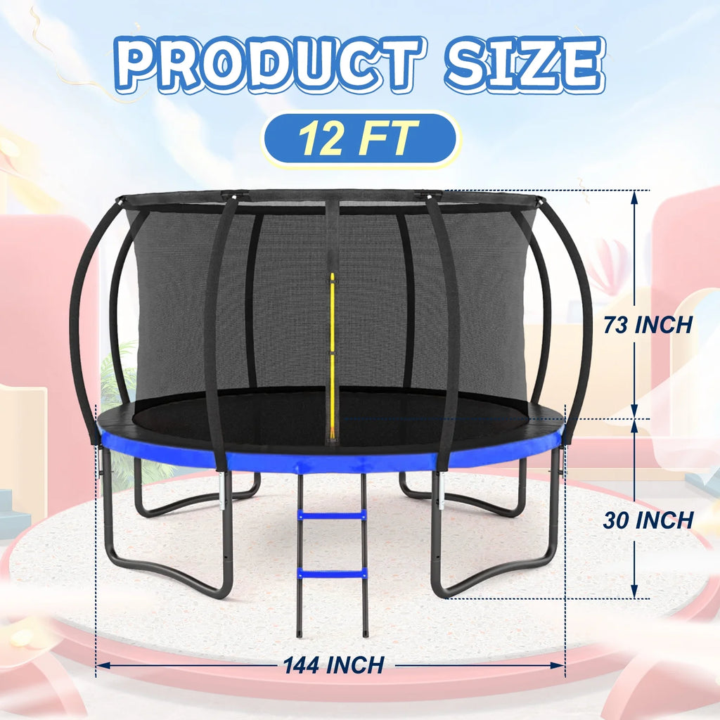 12FT Outdoor Trampoline with Safety Enclosure and Ladder K95552
