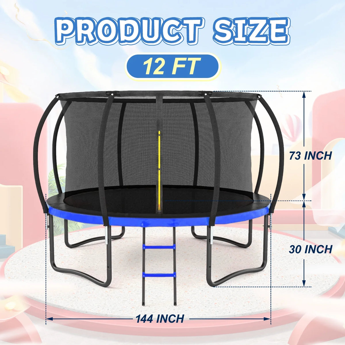 12FT Outdoor Trampoline with Safety Enclosure and Ladder K95552