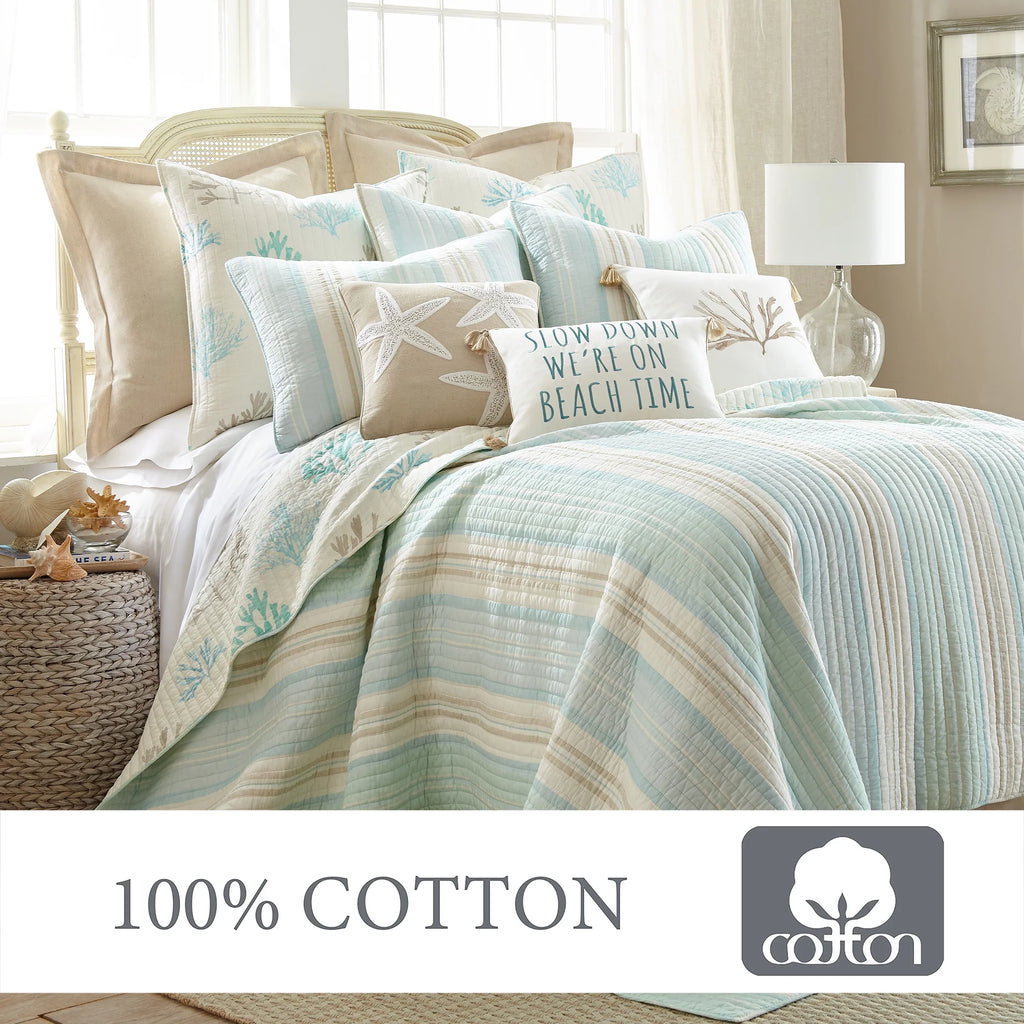 Full/Queen Striped Cotton Quilt Set with Two Shams B642