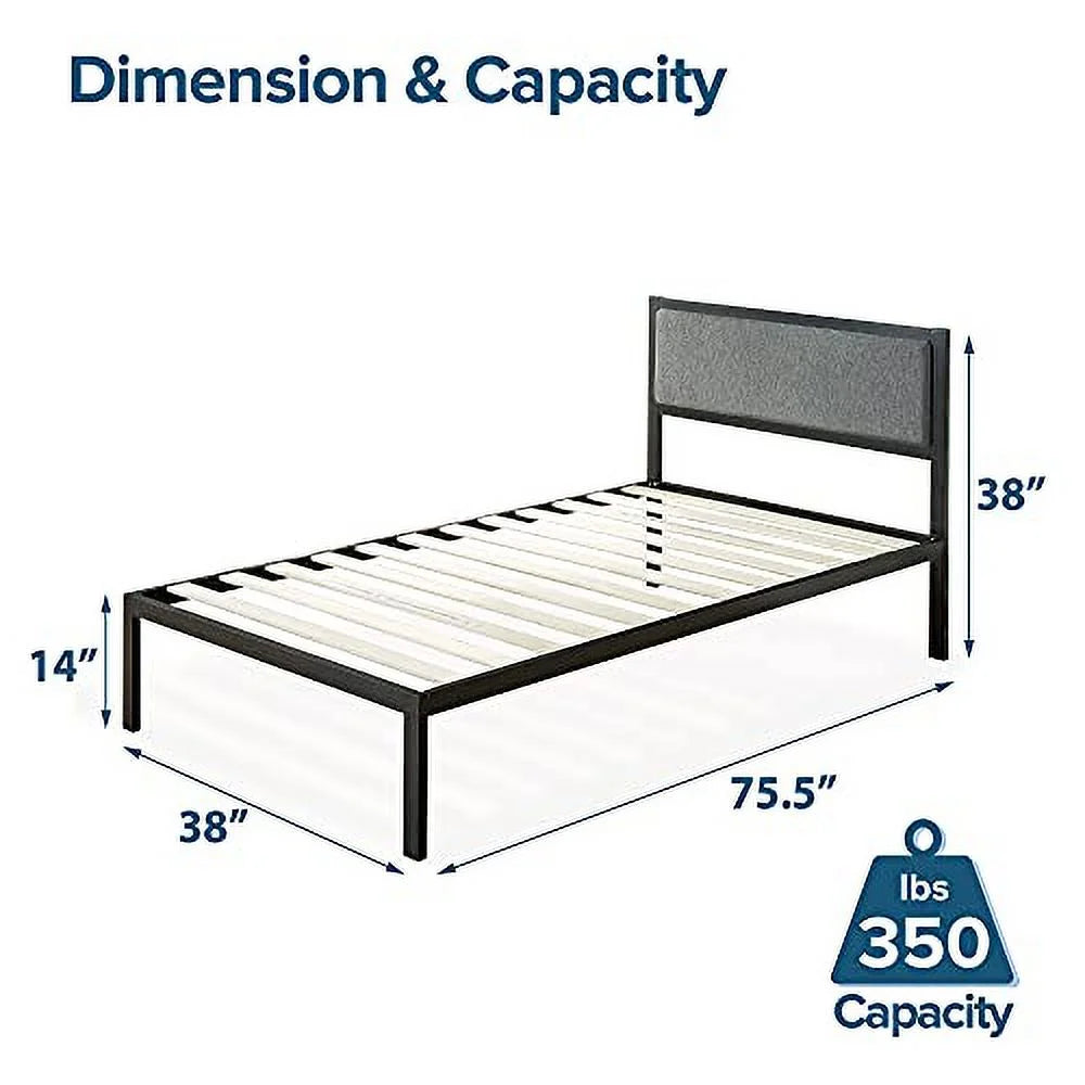 14" Steel Platform Bed Frame with Upholstered Headboard, Twin G30656