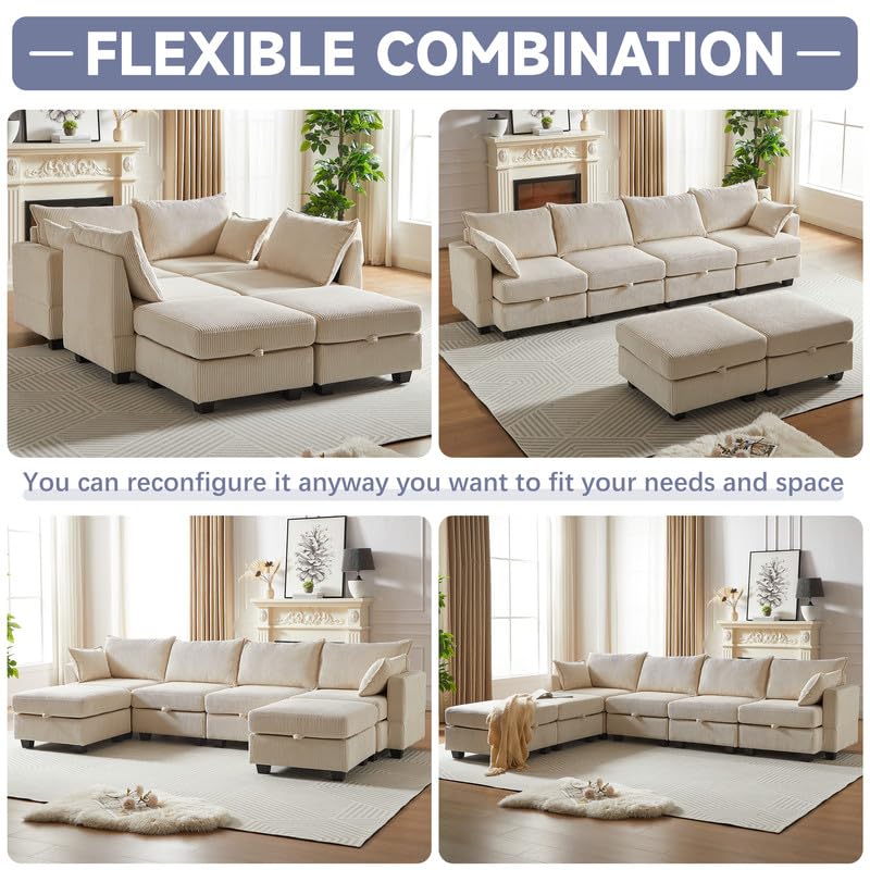U Shaped Modular Sectional Sofa Chaise Lounge Beige Y138867
