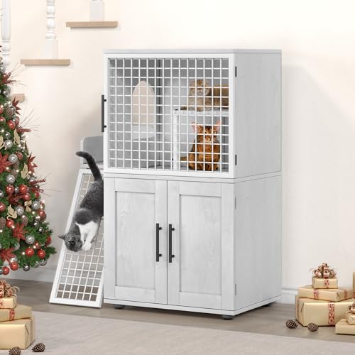 Cat Litter Box Enclosure with Platform, Double Layer, 33.5" L x 17.9" W x 41.9" H, Wax Wood V48811