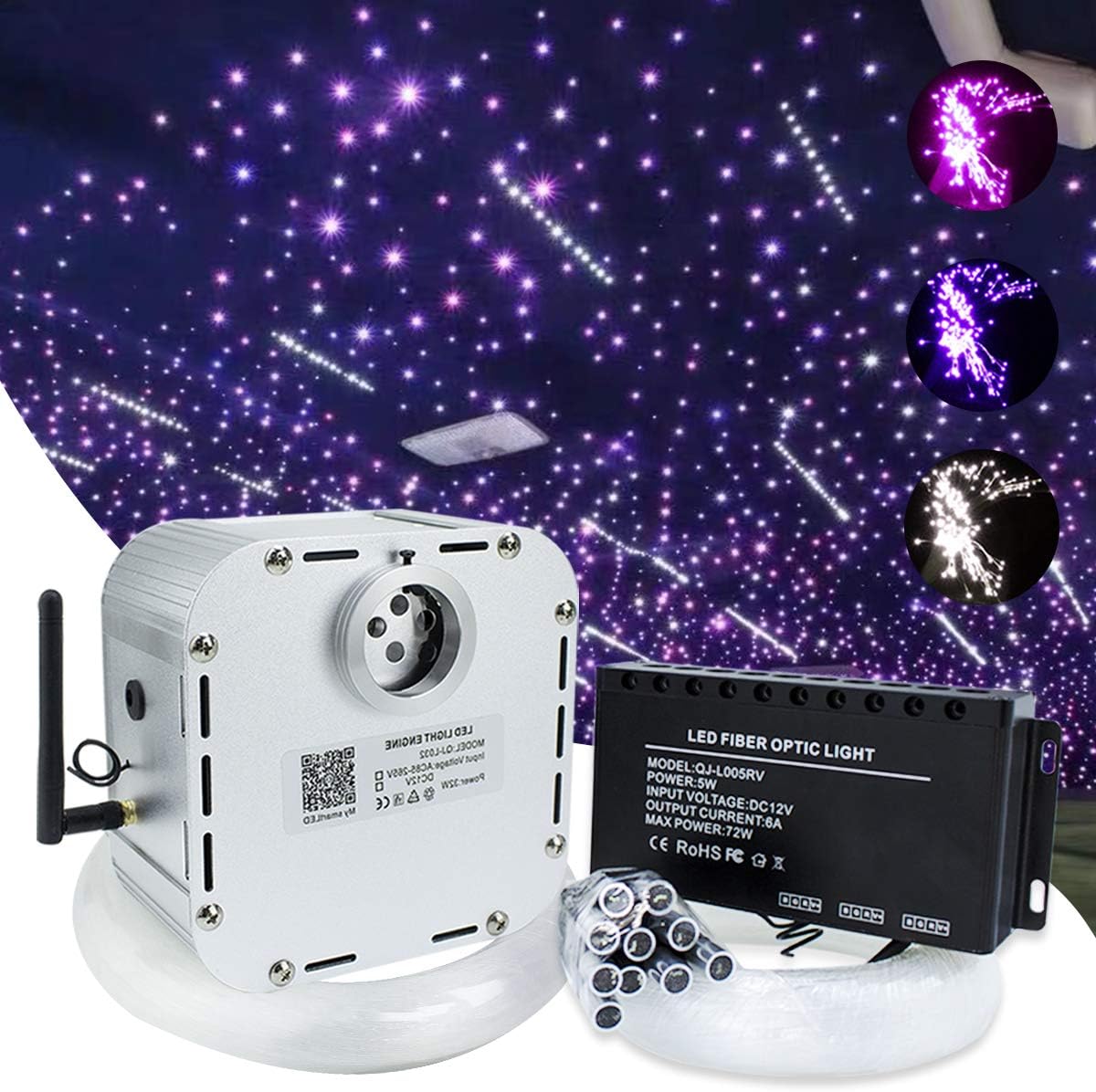 Bluetooth Controlled Twinkle LED Remote RGB 4-Speed Fiber Optic Star Ceiling Kit D764