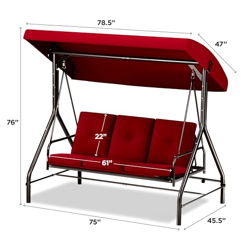 Burgundy 3-Seat Patio Outdoor Swing with Canopy D4153
