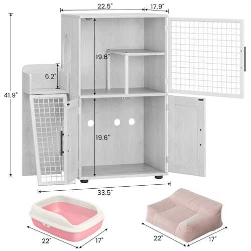 Cat Litter Box Enclosure with Platform, Double Layer, 33.5" L x 17.9" W x 41.9" H, Wax Wood V48811