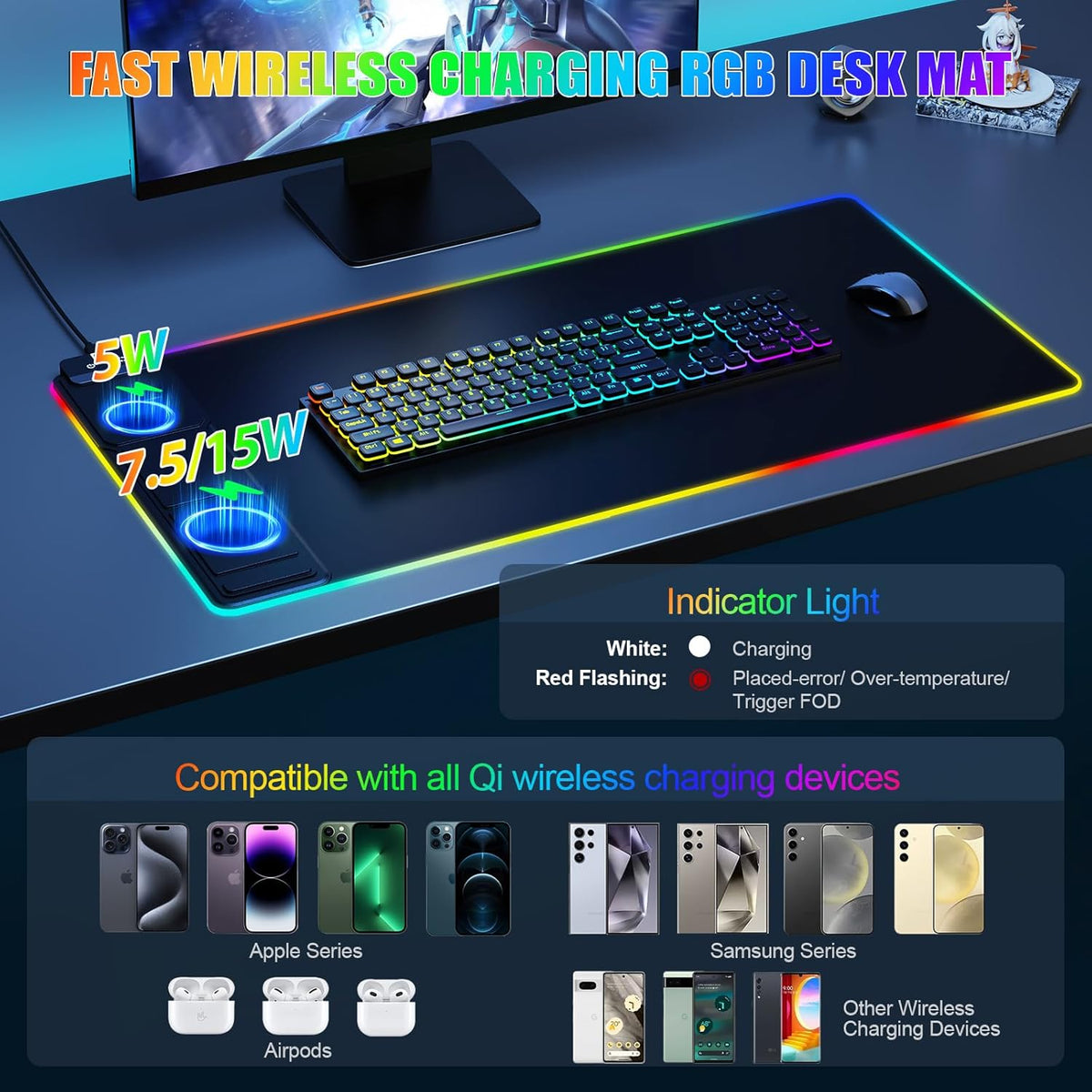 Classic Black Wireless Charging Mouse Pad with Phone Holder K288