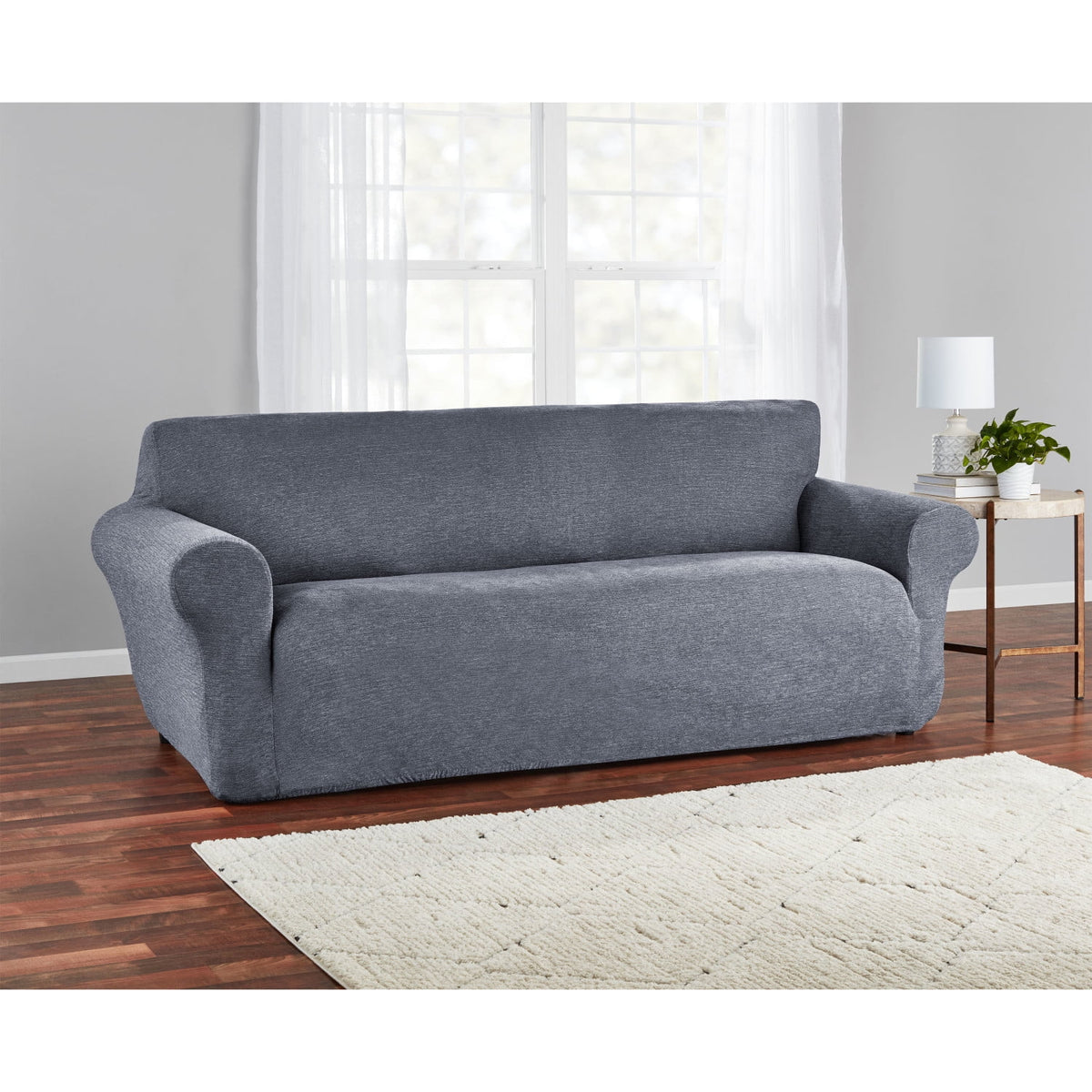 Blue Chenille Stretch-to-Fit Sofa Slipcover Z1279