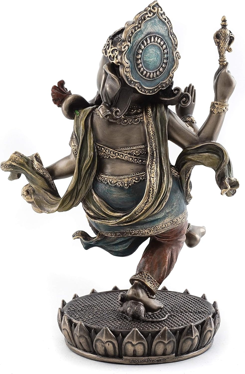 Dancing Ganesh on Lotus Pedestal Statue, Cold Cast Bronze, 8-Inch Elephant Figurine Q3861