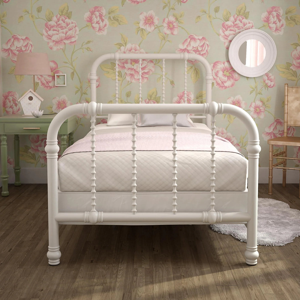 White Twin Metal Bed Frame with Headboard N236