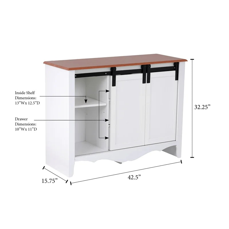 Countryside Barn Door Buffet with Two Sliding Barn Doors & Three Drawers H70214