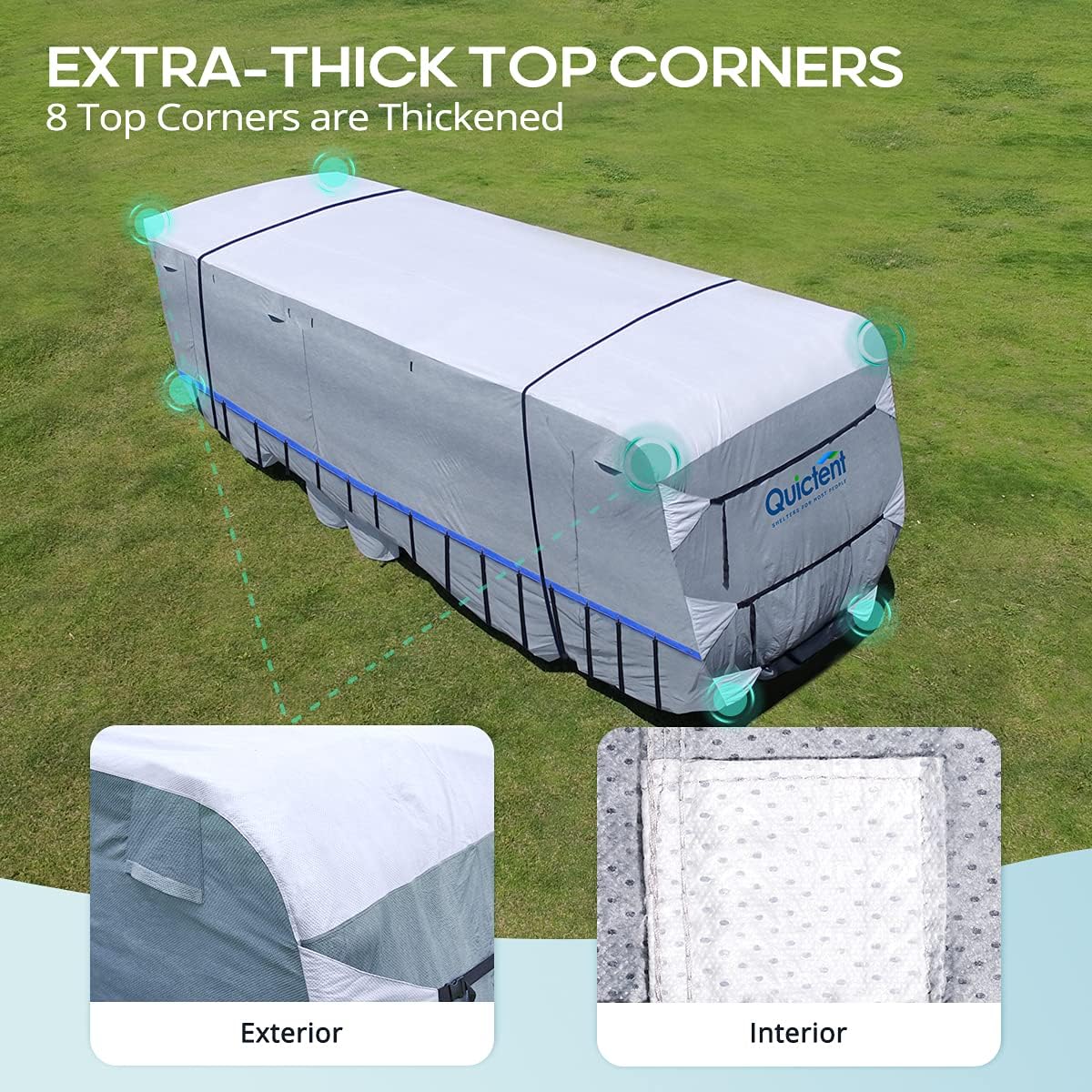5th Wheel RV Cover, Extra-Thick 6-ply, Fits 37 - 41Ft Motorhome, Waterproof Rip-Stop, with 2 Windproof Straps, 4 Tire Covers J313862