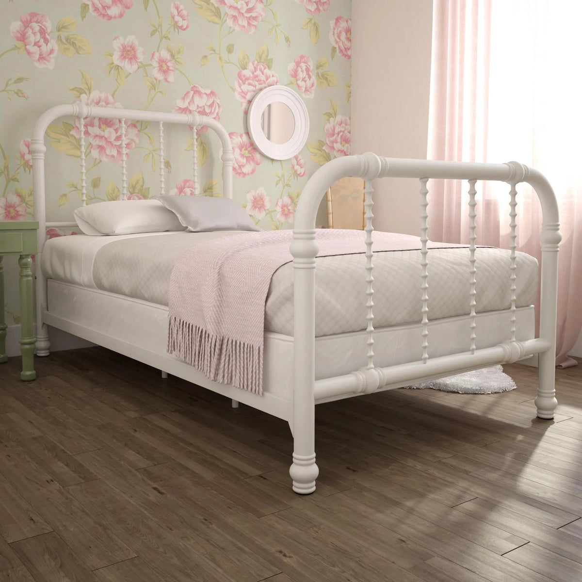 White Twin Metal Bed Frame with Headboard N236