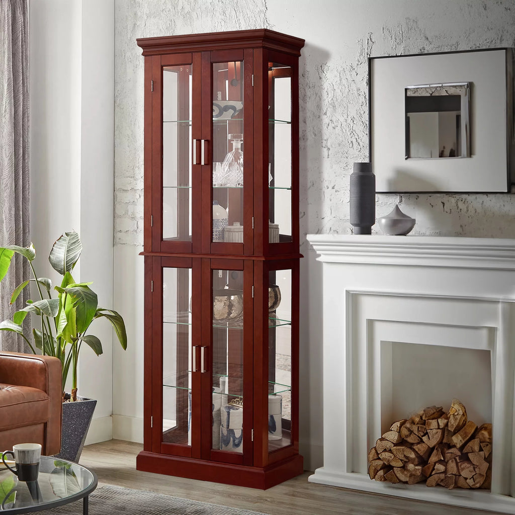 6-Tier Lighted Curio Display Cabinet with Adjustable Shelves and Tempered Glass Doors U7730