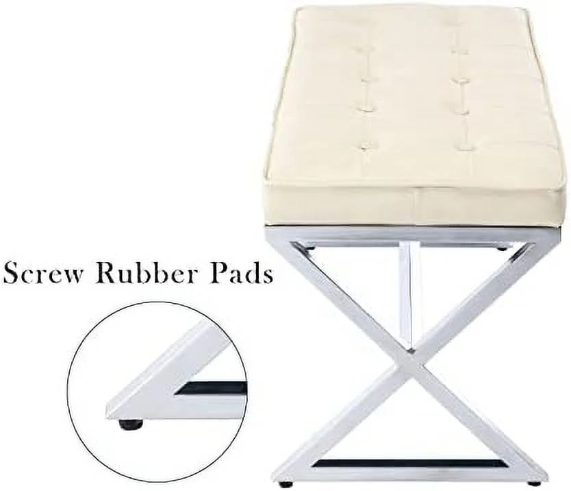 PU Leather Upholstered Entryway Bench with Metal X Legs Y2266