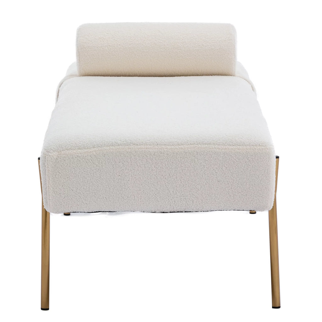 White Faux Fur Upholstered Bench with Gold Legs V62276