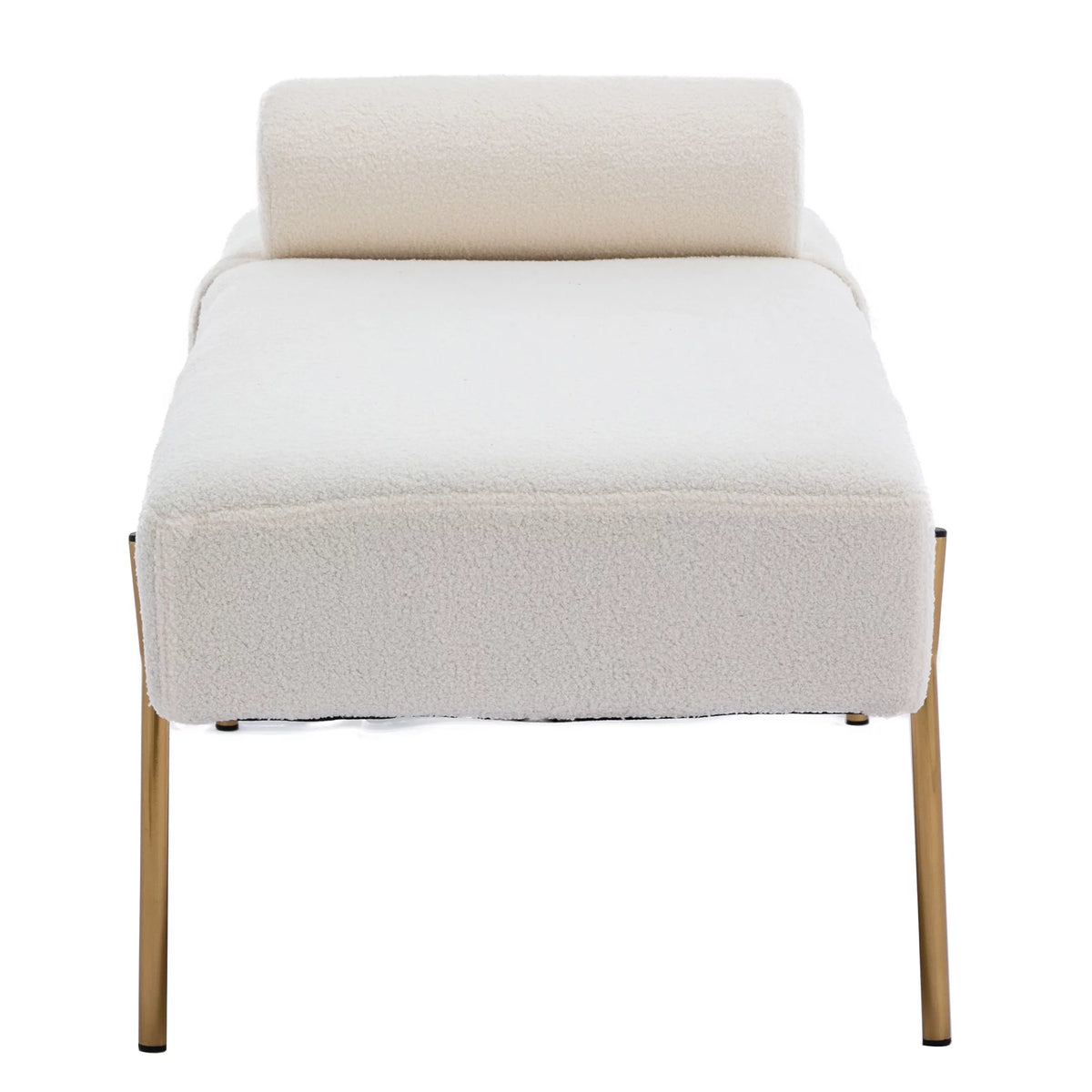White Faux Fur Upholstered Bench with Gold Legs V62276