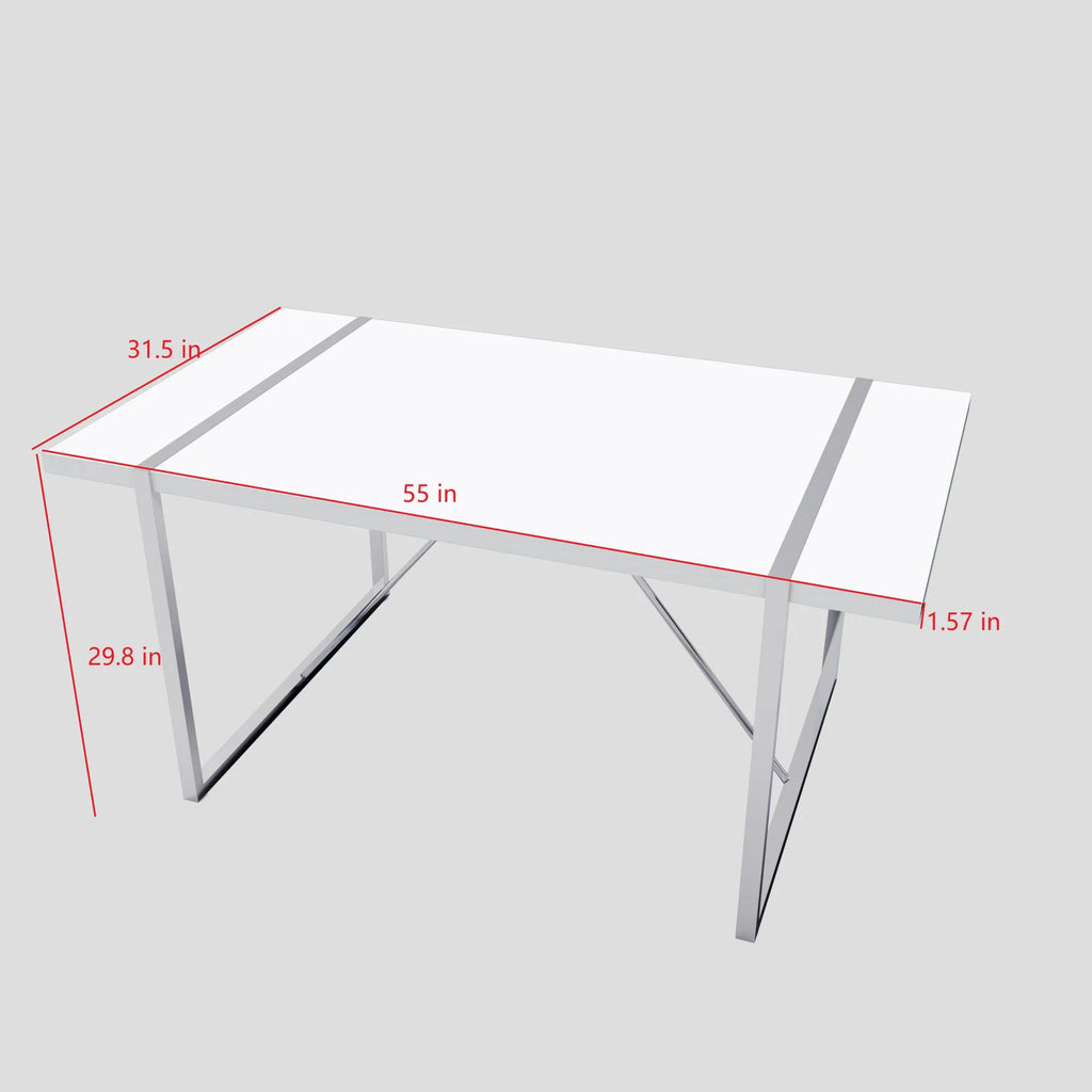 White Dining Table with Silver Metal Legs A476