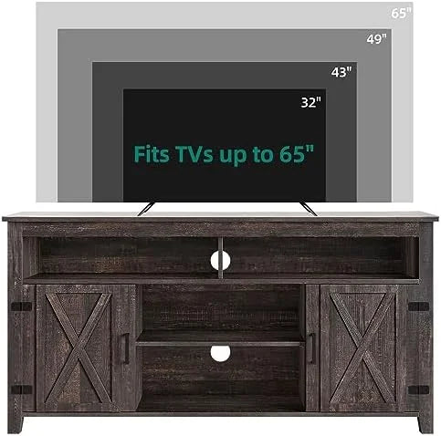 Farmhouse Barn Door TV Stand for 65 Inch TV Dark Rustic Oak W53190