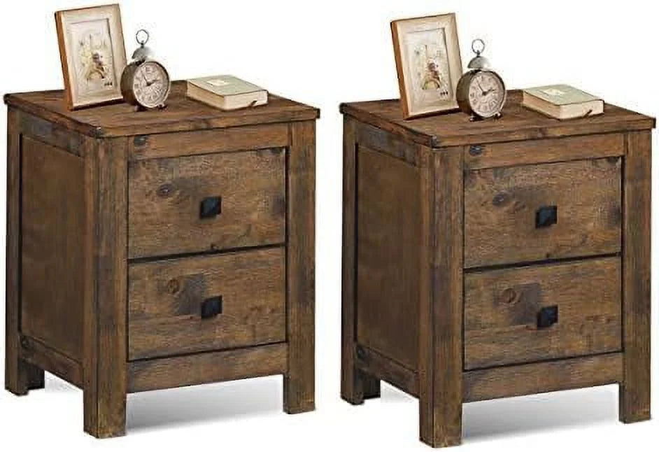 Rustic Wooden Nightstand with 2 Sliding Drawers X127
