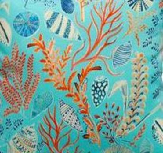 Blue Ocean Life Coral Reef Print Fabric and Solid Navy Throw Pillows P313095