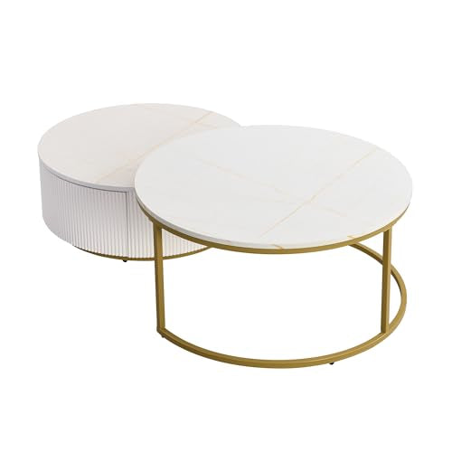 Round Nesting Coffee Table Set of 2 with Drawers K21759