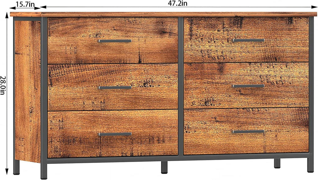 6 Drawer Double Dresser Industrial Wood Storage Dresser O3866