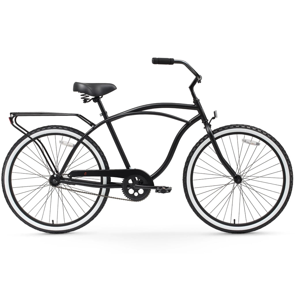 Matte Black Single Speed Beach Cruiser Bicycle with Rear Rack V91722
