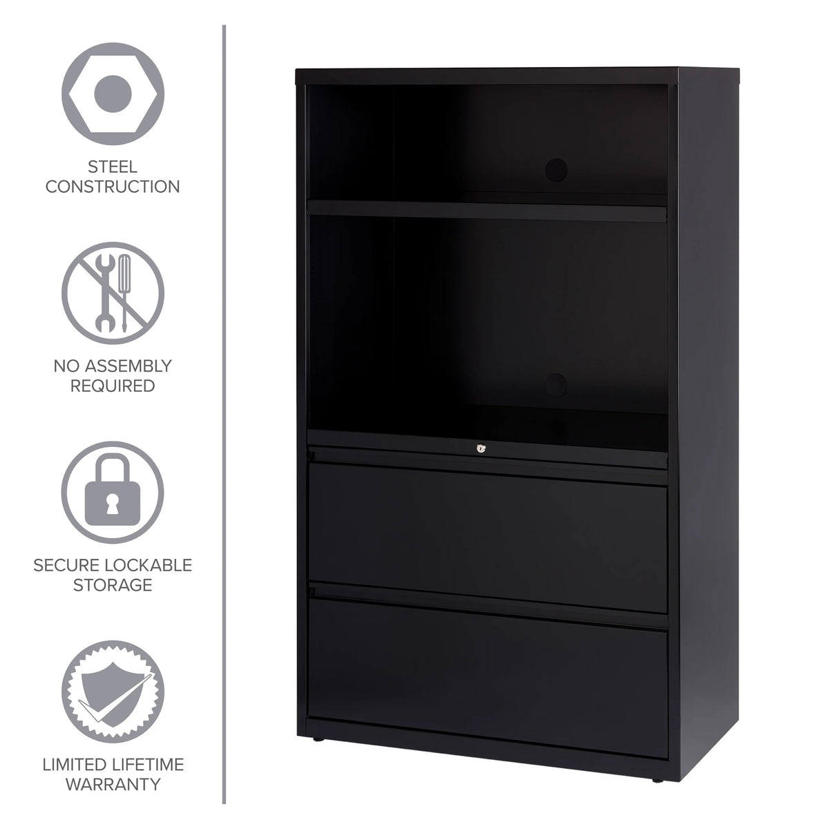 36 inch Wide 2 Drawer Metal File Cabinet, Black P95099
