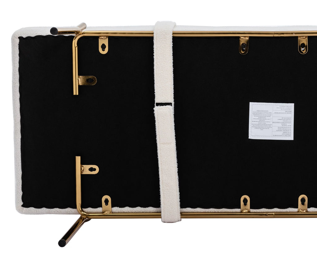 White Faux Fur Upholstered Bench with Gold Legs V62276
