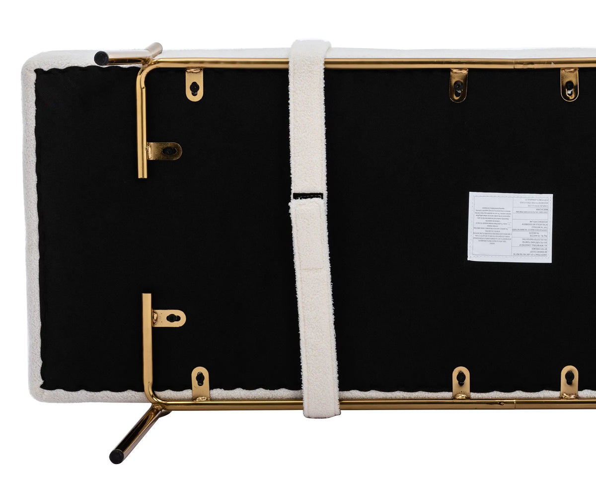 White Faux Fur Upholstered Bench with Gold Legs V62276