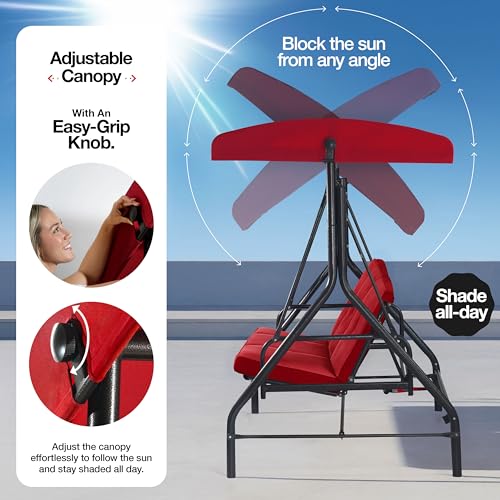 Burgundy 3-Seat Patio Outdoor Swing with Canopy D4153