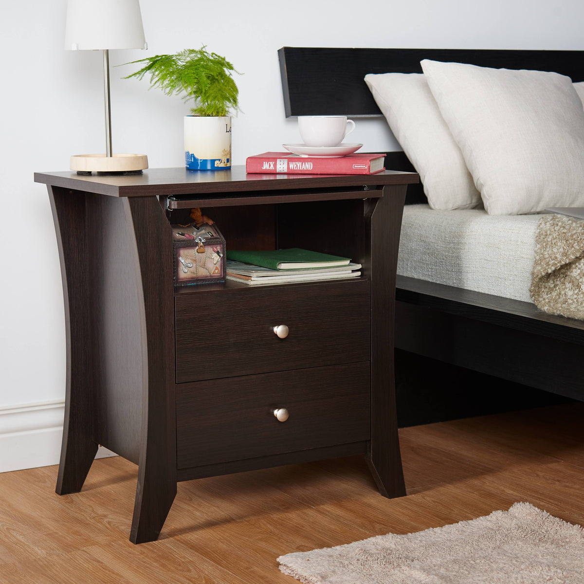 Modern Espresso 2-Drawer Nightstand C60066