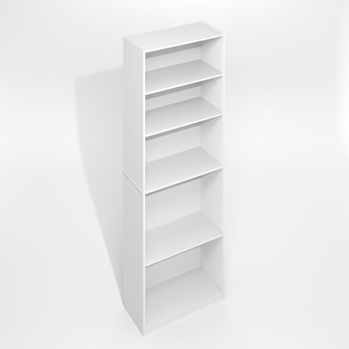 White 5-Tier Bookcase with Adjustable Shelves X350